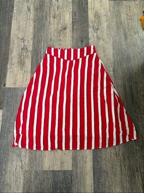 ModCloth x Collectif Red and White Vertical Stripe A-Line Skirt